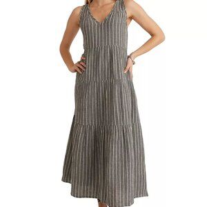 Marine layer, long, grey and white striped v-neck sleeveless dress size medium
